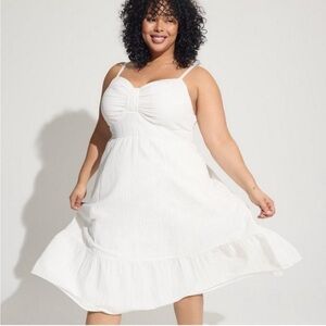 Torrid Midi Poplin Tiered Dress White 2X